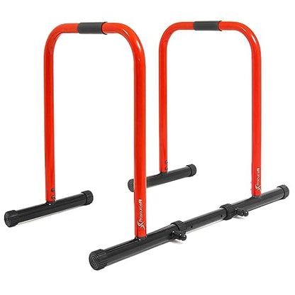 ProsourceFit Dip Stand Station, Heavy Duty Ultimate Body Press Bar with Safety Connector for Tricep Dips - color: Red, style: Lite