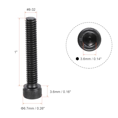 uxcell #8-32x1" Hex Socket Head Cap Screw Bolts 12.9 Grade Alloy Steel 25pcs - size: #8-32x1"