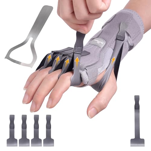 Radial Nerve Palsy Splint Brace for Wrist drop, 5 Fingers Extension, Stroke Patient Recovery, Finger Limp, Crutch Palsy, MCP Arthroplasty, for both Left and Right Hand - Gray - color: Gray