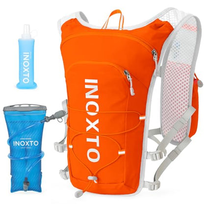 INOXTO Running Hydration Vest Backpack,Lightweight Insulated Pack with 1.5L Water Bladder Bag Daypack for Trail Hiking Running Cycling Race Marathon for Women Men - color: Orange White