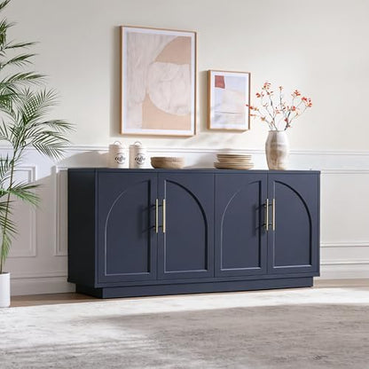 Fatmok 59" Sideboard Buffet Cabinet & TV Stand Set of 2, Modern Arched Credenza with Adjustable Shelves and Long Metal Handles, Wood Console Coffee Bar Storage for Living Room, Blue - color: Aa-blue