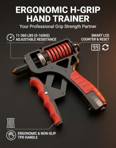 Ergonomic Adjustable H-Grip Hand Trainer | Counting Hand Grip Strengthener for Stress Relief Hand Gripper, Boost Wrist, Forearm & Fingers - color: Electronic counting-A
