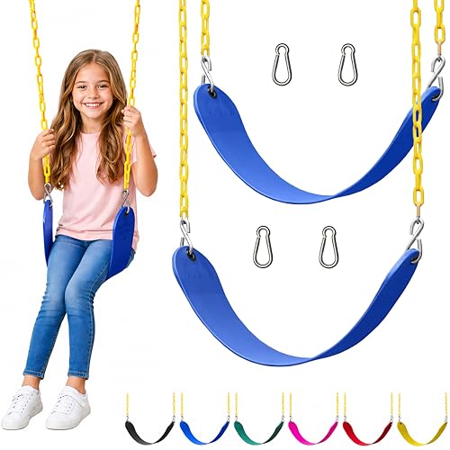 Jungle Gym Kingdom Swing for Outdoor Swing Set - Swing Seat Replacement Kit with Heavy Duty Chains - Backyard Swingset Playground Accessories for Kids - Blue, 2 Pack - color: Blue, size: 2 Pack