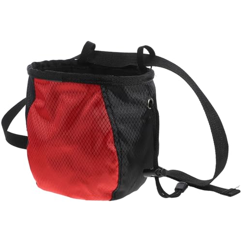 Climbing Chalk Bag Waist Pouch Adjustable Outdoor Bouldering Chalk Storage Bag for Gymnastics and Weightlifting with Drawstring Closure, Red-Black