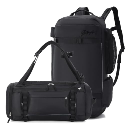 BESMART 40L 2 in 1 Convertible Gym Duffel Bags,Large Sport Backpack for Men | Shoes Compartment,Extra Large Workout Backpack,9 Outer pockets,Waterproof,Heavy Duty Backpacks,Travel/Hiking/Carry On,Black - color: Solid Black, size: Large-40L