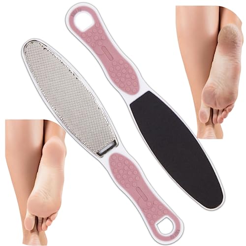 Made in Germany Double Sided Foot File Callus Remover, Stainless Steel and Emery Sides Feet Scrubber, Professional Pedicure Foot Care Tool Rasp, Long Lasting Foot Buffer, Heel Scraper, Wonder Pedi - style: Stainless Steel + Emery