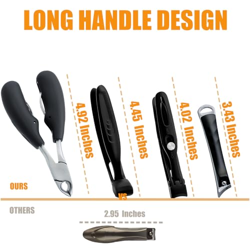 Precision Stainless Steel Heavy Duty Angled Head,Wide Jaw Clippers for Seniors and Man,Ingrown Toenail,Thick Nail.Extra-Long Handle, Extra-Large Slanted Nail Cutter. Men,Women,Elderly.7Pcs (7PCS Toe)