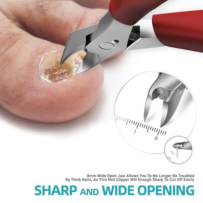 Toenail Clippers for Thick Nails for Seniors - Heavy Duty Toe Nail Clippers Kit with Long Handle for Men & Elderly with Inflexible Joints, Professional Nail Clippers Kit for Thickened Toenails (Red) - style: Creating Exquisite Nails - Red