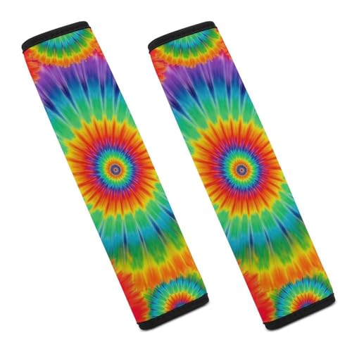2 Pack Rainbow Red Blue Yellow Spiral Tie Dye Seat Belt Shoulder Pad Universal Fit Harness Pads Strap for Kids, Car Seats Pushchair Strollers High Chair Pushchair, Shock Absorption - color: Pattern 411