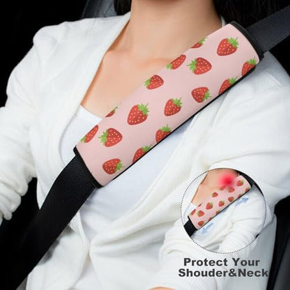 2 Piece Pink Cartoon Strawberry Car Seat Straps Shoulder Pads Universal Fit Automotive Seat Belt Protector for Kids, Car Seats Pushchair Strollers High Chair Pushchair - color: Pattern 831