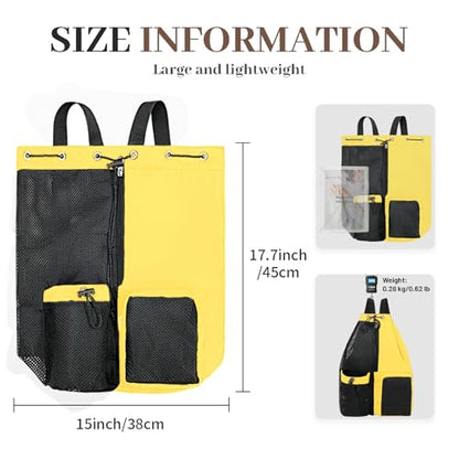 Beach Backpack with Wet Pocket Drawstring Mesh Beach Bag Waterproof Swimming Pool Backpack for Men and Women - color: Yellow