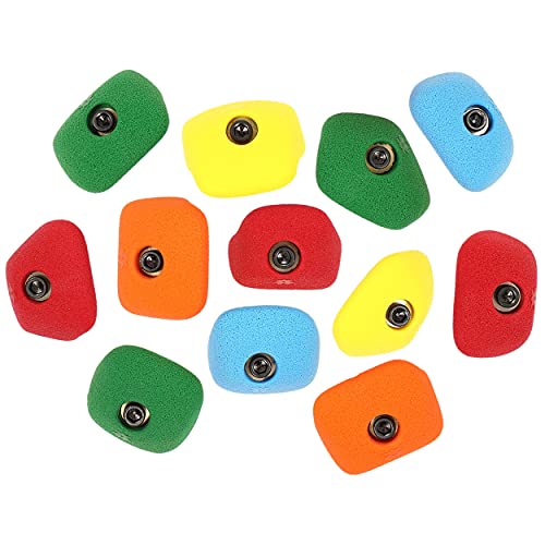 Atomik Rock Climbing Holds Set of 12 Bolt-On Straight Mini Jugs in Assorted Bright Tones
