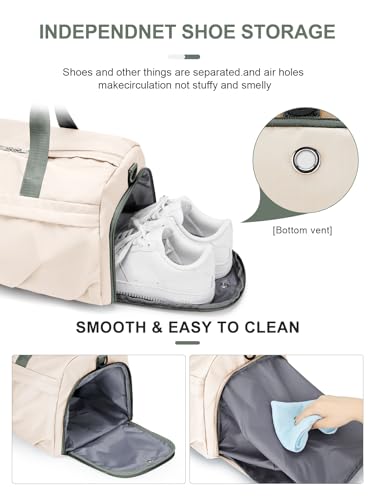 Gym Bag for Women Men with Shoe Compartment, Sport Duffel Bag, Waterproof Travel Weekender Overnight Carry on Bag for Yoga with Trolley Sleeve, Beige Green - color: A7-Beige Green