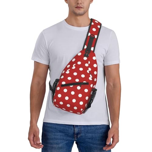 Polka Dots Crossbody Sling Bags for Women Men Abstract White Small Circle Dot on Red Background Travel Sling Backpack Casual Shoulder Bag Dice Design Dot Pattern Gym Sports Hiking Daypack - color: White Red