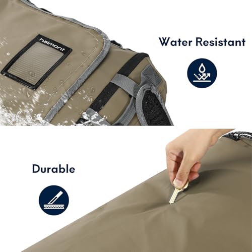Haimont Duffel Backpack Bag 50L Water Repellent Sports Gym Bag Foldable Men Women with Shoe Compartment for Travel Hiking Camping Outdoor, Upgrade, Khaki - color: Khaki