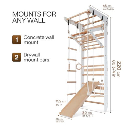 WEDANTA Wooden Swedish Ladder Wall Set – Kids Stall Bars for Exercise – Kids Swedish Gymnastic Wall Gym – Wood Stall Bar Gymnastics Playground – Best Gym for All Family - color: White
