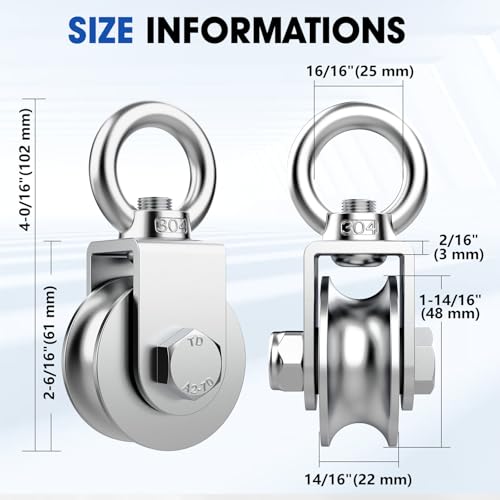 U Type Swivel Pulley Block, 304 Stainless Steel Pulleys for Wire Rope Cable Lifting, DIY Gym Equipment Part, Clothesline, Hoist - Waterproof Sturdy 360 Degree Rotating Wheel (48 mm, 1) - style: 48 mm