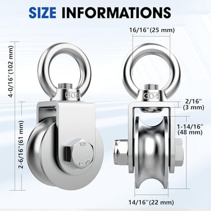 U Type Swivel Pulley Block, 304 Stainless Steel Pulleys for Wire Rope Cable Lifting, DIY Gym Equipment Part, Clothesline, Hoist - Waterproof Sturdy 360 Degree Rotating Wheel (48 mm, 1) - style: 48 mm