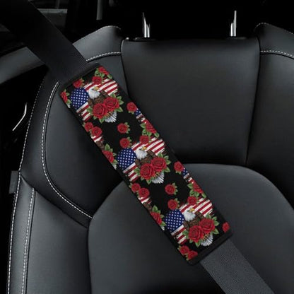 Universal Soft and Comfortable Seat Belt Shoulder Pad for Adult Use, Most Cars, 1 Pair Eagle American Flag Rose Harness Pads Strap Anti-Slip Pad - color: Pattern 1168