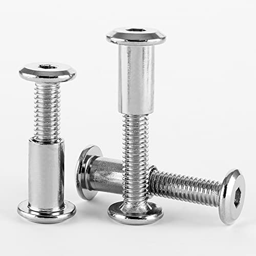 10 Pair(20 Piece) M6x25mm Hex Drive Socket Cap Bolt with Allen Wrench, Silver Furniture Connector Bolts M6 Countersunk Screw Barrel Nuts Binding Screws for Crib Replacement Belt Cabinet | Allen Wrench Included, Countersunk Screw Barrel Nuts, Binding Screw