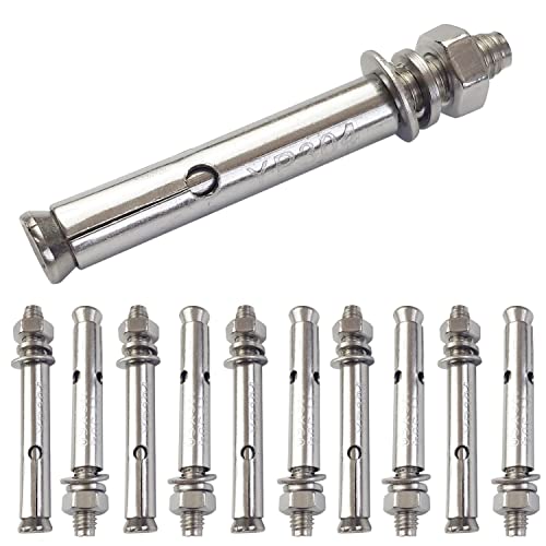 10 Pack M6x60mm Expansion Bolts Anchor Bolt 304 Stainless Steel External Hex Expansion Screw Bolt Sleeve Anchor Fastener Wall Concrete - size: M6*60