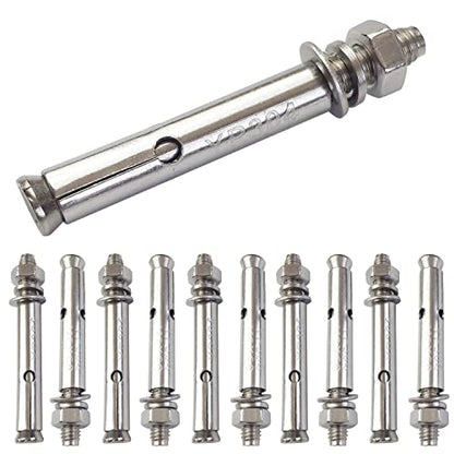 10 Pack M6x60mm Expansion Bolts Anchor Bolt 304 Stainless Steel External Hex Expansion Screw Bolt Sleeve Anchor Fastener Wall Concrete - size: M6*60