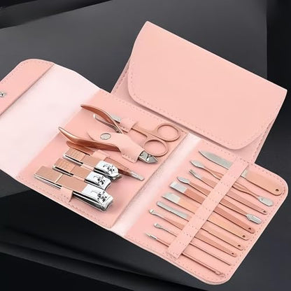 16pcs Nail Clippers Kit, Ultra Sharp Sturdy Fingernail Cutters, Professional Nail Clippers Pedicure Care Tools, Toenail Clipper Cutters for Men and Women Nail Trimmer,Luxury Gold Color,Pink - color: Pink