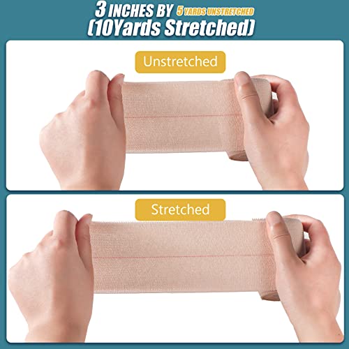 4 Rolls Elastic Tape Adhesive Elastic Tape Self Adhesive Bandage Wrap Flexible Stretch Bandages for Sports Support, Joint Protection & Pet Caring, 5 Yard(3 Inch in Width) - size: 3 Inch in Width