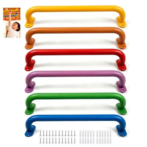 Monkey Bars Indoor Playground Handles 17inch, Heavy Duty Ceiling Grab Bars for Climbing Frames, Wall Ladders, Treehouses and Swing Set Accessories (6 Colors, 6-Pack) - color: Assorted Colors