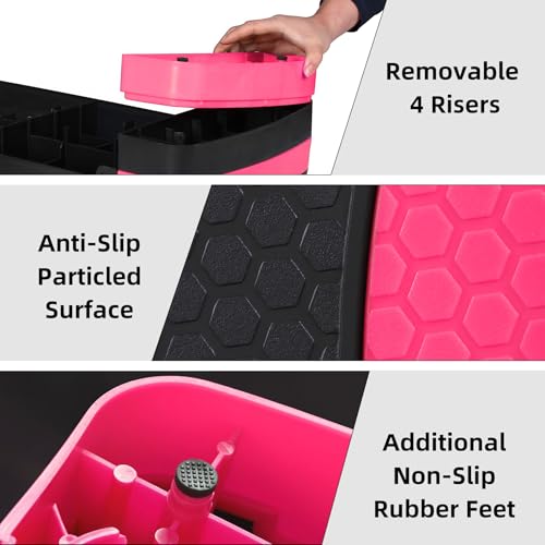 HomGarden Adjustable Workout Aerobic Stepper in Fitness & Exercise Step Platform Trainer Stepper w/Risers Adjust 4"-6''-8'' - color: Black/Pink