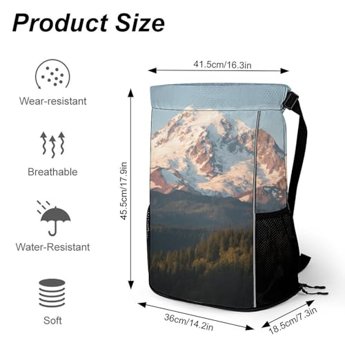 Small Gym Bag Mount Rainier Printed Drawstring Gym Bag for Men Lightweight Waterproof Drawstring Backpack for Women with Shoe Compartment for Travel Tourism Work And Fitness