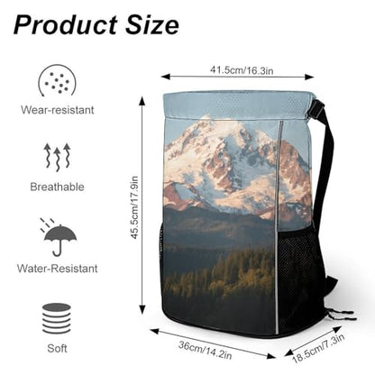 Small Gym Bag Mount Rainier Printed Drawstring Gym Bag for Men Lightweight Waterproof Drawstring Backpack for Women with Shoe Compartment for Travel Tourism Work And Fitness