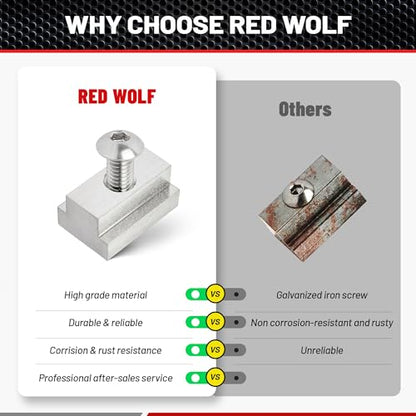 RED WOLF Thread 3/8"-16 T-Slot Nut Button Socket Cap Screw 10 Pack for Toyota Tundra Tacoma Pickup Truck Cargo Bed Rail Deck Cleat Rack Trail 304 Stainless Steel Tie Down w/Wrench