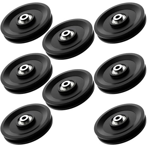 114mm/4.5" Universal Nylon Bearing Pulley System, Gym Workout Cable Pulley Wheel & Weight Attachment Replacementfor Home Gym, Pulldown Smith Machine, Garage Lifting Equipment - color: Black-8pcs