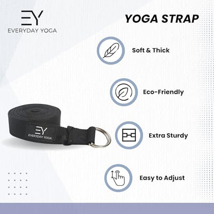 Everyday Yoga Strap with Metal D-Ring - Durable Stretching Strap for Yoga, Pilates, Flexibility & Physical Therapy (6ft, 8ft, 10ft) - color: Black, size: 10 Foot