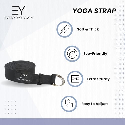 Everyday Yoga Strap with Metal D-Ring - Durable Stretching Strap for Yoga, Pilates, Flexibility & Physical Therapy (6ft, 8ft, 10ft) - color: Black, size: 10 Foot