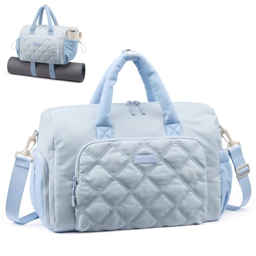LOVEVOOK Small Gym Bag for Women with Large Water Bottle Pocket,Light Blue | Shoe Compartment,Duffle Bag with Wet Pocket,Overnight Bags,Lightweight Carry on Weekender Duffel for Workout Dance Ballet - color: Light Blue, size: Large
