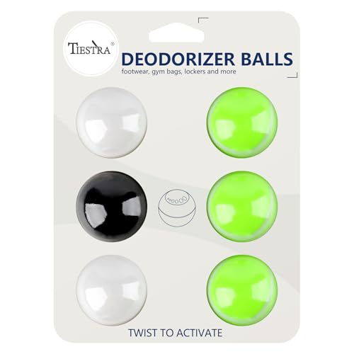 TIESTRA Shoe Deodorizer Balls (6 Pack) – Odor Eaters for Sneaker | Odor Eliminator Air Freshener for Closet, Locker, Gym Bag - color: Cologne | Tricolor