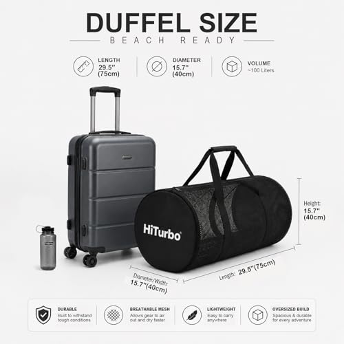 Hiturbo 100L Duffel Scuba Bag: Dive Bags Water Sports Gear | Swimmer Equipment Carry Bag for Diving Surfing Snorkeling Kayaking Boating Spearfishing Beach Pool Travel Duffle - color: Mesh