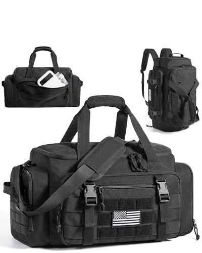 BAGSMART 4-IN-1 Gym Bag for Women Men, TSA Duffle Bag for Travel | With Shoe Compartment & Wet Pocket, 22L/30L/38L Tactical Backpack with 40oz Water Bottle Holder, Lightweight, Water-resistant - color: Military Black