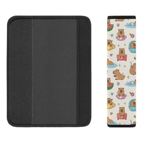 Soft Padded Seat Belt Cover for Girls and Boys, Stroller Pushchair High Chair, 2 Piece Cute Capybaras Floral Shoulder Protector Anti-Slip Pad - color: Pattern 859