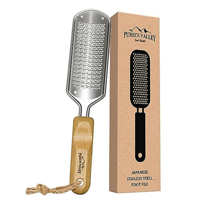 Foot Rasp Callus Remover - Pedicure Scrubber for Cracked Feet, Heel - Professional Stainless Steel File - Remove Dead Skin Corns with Wooden Handle - style: Fine-Grained Rasp