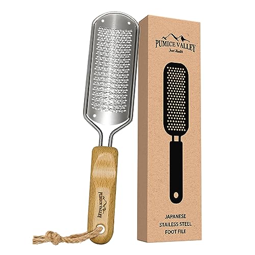 Foot Rasp Callus Remover - Pedicure Scrubber for Cracked Feet, Heel - Professional Stainless Steel File - Remove Dead Skin Corns with Wooden Handle - style: Fine-Grained Rasp