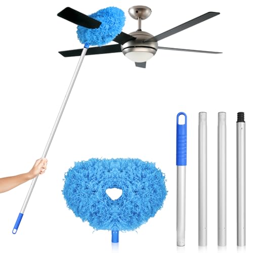 FONUNO Ceiling Fan Cleaner Duster High Ceiling Extended Fan Blade Cleaner | Reusable Microfiber Ceiling Fan Duster with Extension Handle from 13 to 50 Inch for Furniture Bookshelves Wall Door, Blue - color: Blue
