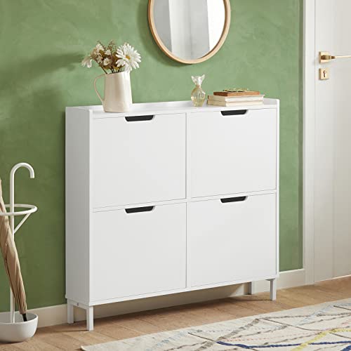 Haotian Ultra Thin Shoe Cabinet with 4 Flip-Drawers, Narrow Shoe Rack, Slim Shoe Storage Organiazer Entryway, White, FSR100-W, 7.5" D x 39.4" W x 35.6" H - color: White, size: 4-Drawers