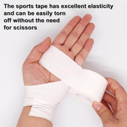 Athletic Sports Tape 1.5 Inch x 30ft, Elastic Athletic Wrist Ankle Tape Roll (2 Rolls, White, 1.5 Inch x 10 Yards) - color: White