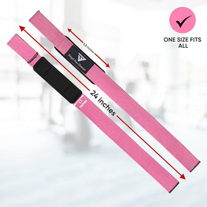 Weight Lifting Straps,Powerlifting Deadlifting, Anti Slip 60CM Hand Bar Grip, 5MM Neoprene Wrist Support, Heavy Duty Weightlifting Bodybuilding Workout - color: Pink