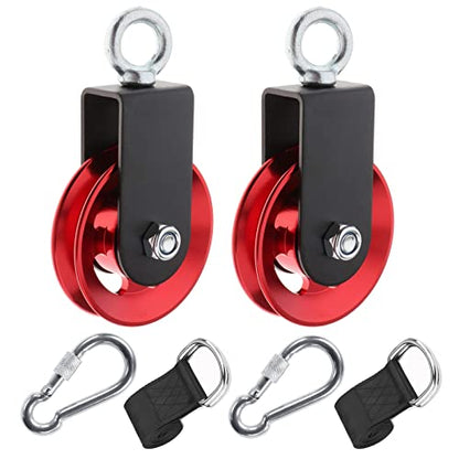 Heavy Duty Lightweight Aluminum Cable Pulleys with Hanging Strap Kit,Snatch Block Pulley Wheel for Home Gyms LAT Pulley System DIY Attachment Home Accessories(Red 2 Pack) - color: Red