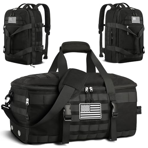 Gym Bags for Men Women, Carry On Luggage 22x14x9 Airline Approved, Tactical Duffle Bag with Shoe Compartment, 3 in 1 Carry on Travel Backpack with Wet Pocket, Weekender Overnight Bag, Black - color: Black, size: Medium