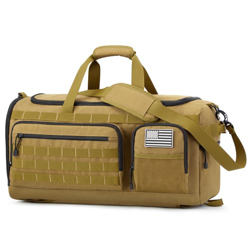 G4Free 3-in-1 Travel Duffle Bag for Men and Women, 50L Large Gym Sports Bags Tactical Military Duffle Backpack with Shoes Compartment and Wet Pocket (Khaki) - color: Khaki